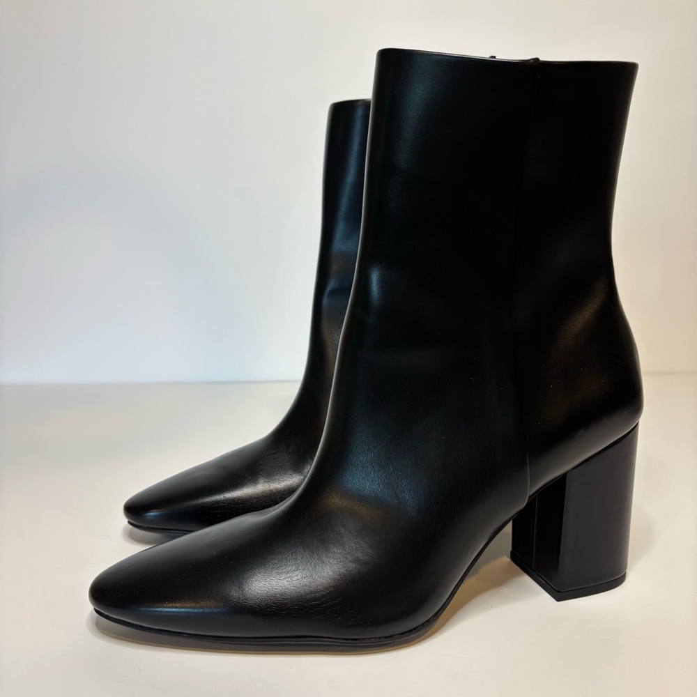 H&M Black Faux Leather Block Heel Ankle Boots - Size 42 / US 11